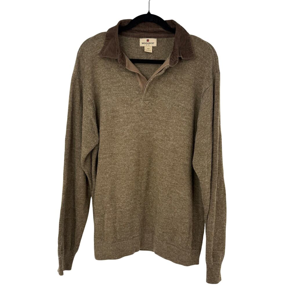 Woolrich Men’s Wool Blend Corduroy Collar Pullover Sweater Size L Brown